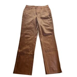 INC International Concepts Pants Womens Size 8 Brown Faux Leather Zip Button